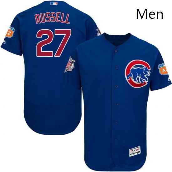 Mens Majestic Chicago Cubs 27 Addison Russell Royal Blue Alternate Flex Base Authentic Collection MLB Jersey